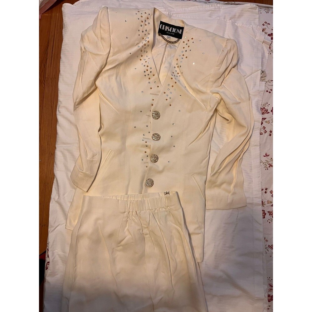 criscione new york white 2 piece top dress suit with skirt great condition